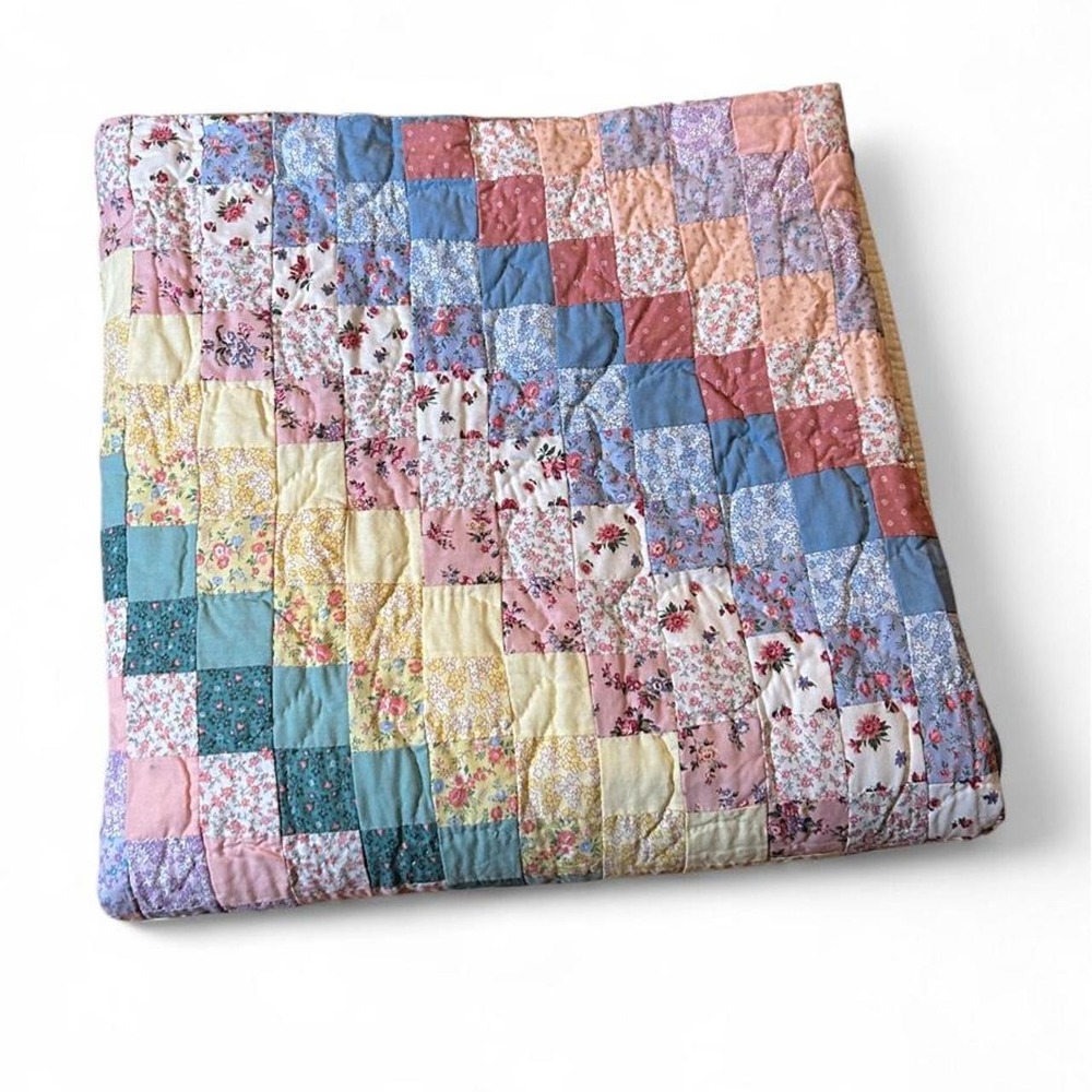 Vintage Cottagecore Grandma Quilt Trip Around World Ditsy Floral Patchwork 85x85